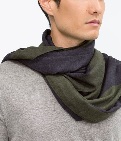 Lehký pánský šál ZARA v námořní modři a olivově zelené 299 Kč
