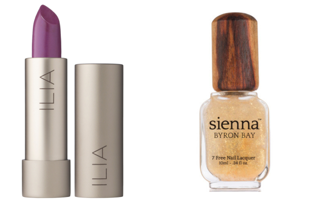 polomatná rtěnka Ilia Beauty a nadlak na nehty Mystical Top Coat Sienna Byron Bay